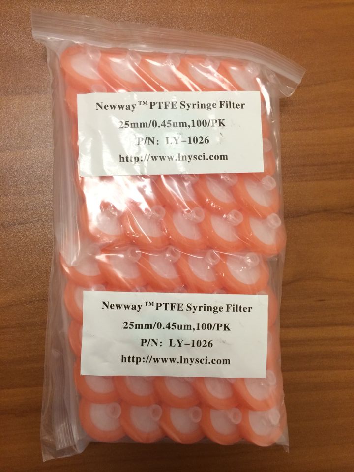 NEWWAY TM PTFE Syringe Filter 25mm/0.45u
